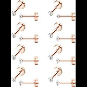 8 Pairs Tiny Cartilage Stud Earrings Stainless Steel Cubic Zirconia Earrings